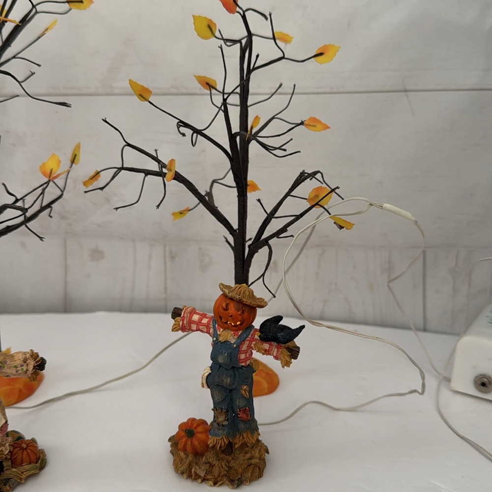 Department 56 Lighted Halloween Scarecrows and 2 Fall Trees - Picture 2 of 11